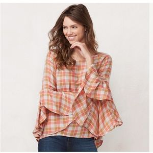 LC Lauren Conrad Orange & Tan Petal Sleeve Top